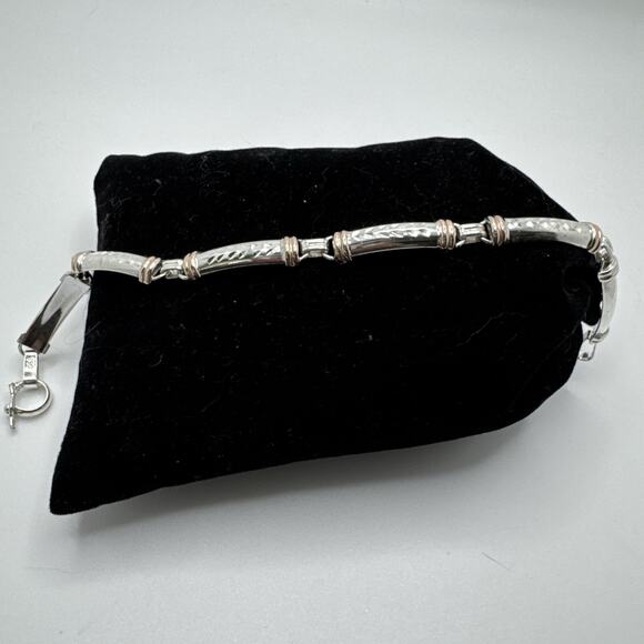 Designer Peruvian Sterling Silver 950 and 18K Gold Inlay Bracelet - 7.5” - Picture 1 of 6